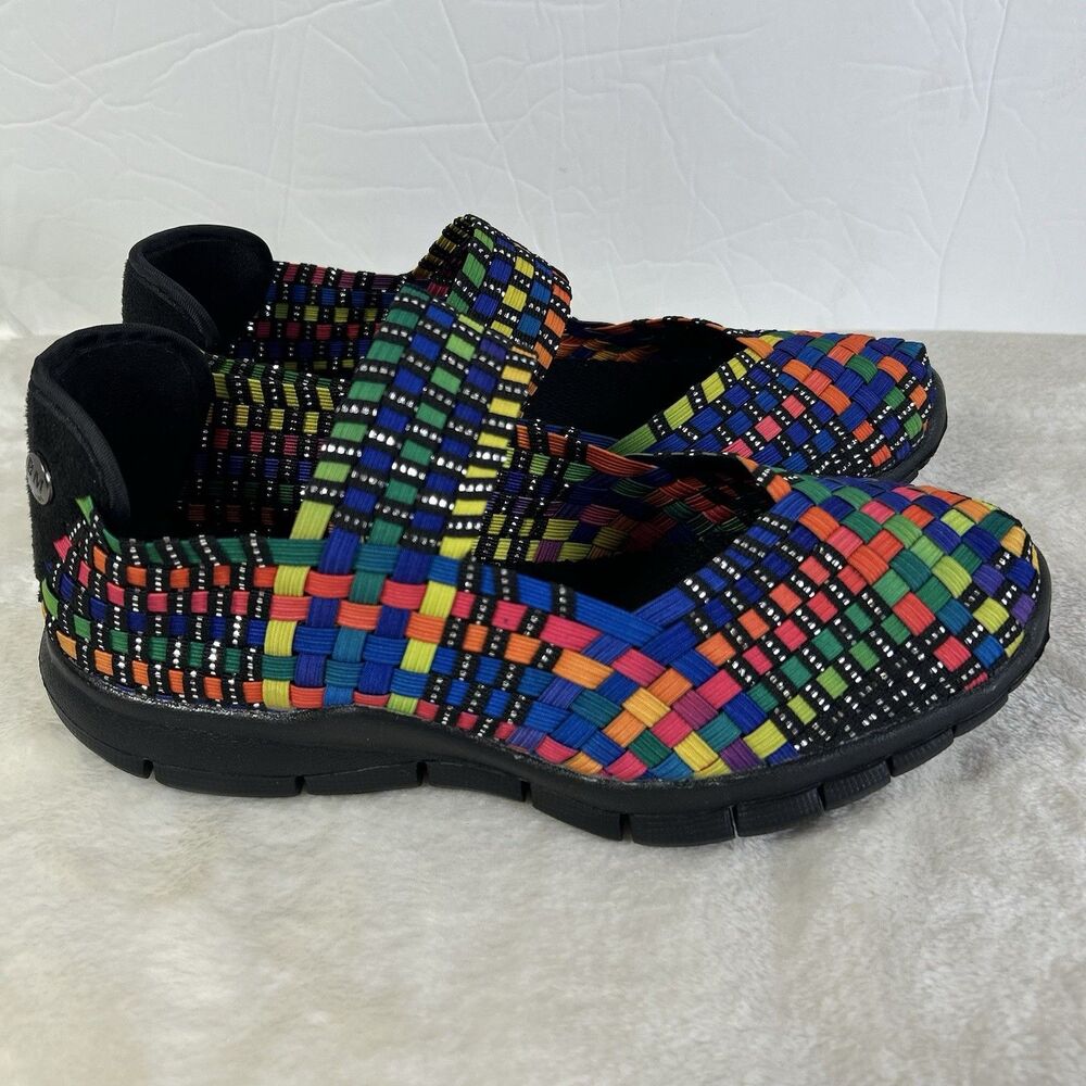Bernie Mev. Multicolor Woven Elastic Mary Jane Flats Size 36